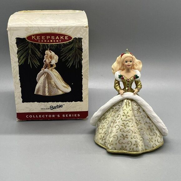 HALLMARK Keepsake Holiday Barbie White Gold Gown Christmas Ornament 1994 Vtg - Picture 1 of 3